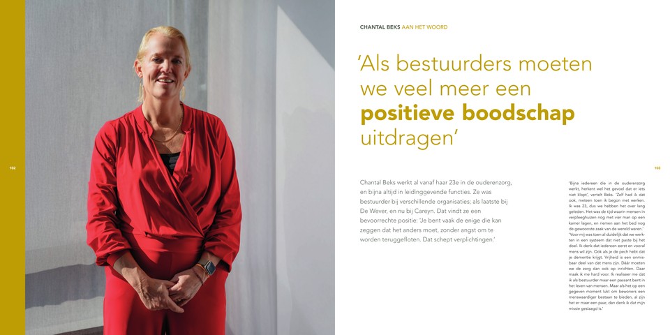Pages 102–103 of Inspiring Performance, with a woman and the opening of her interview.